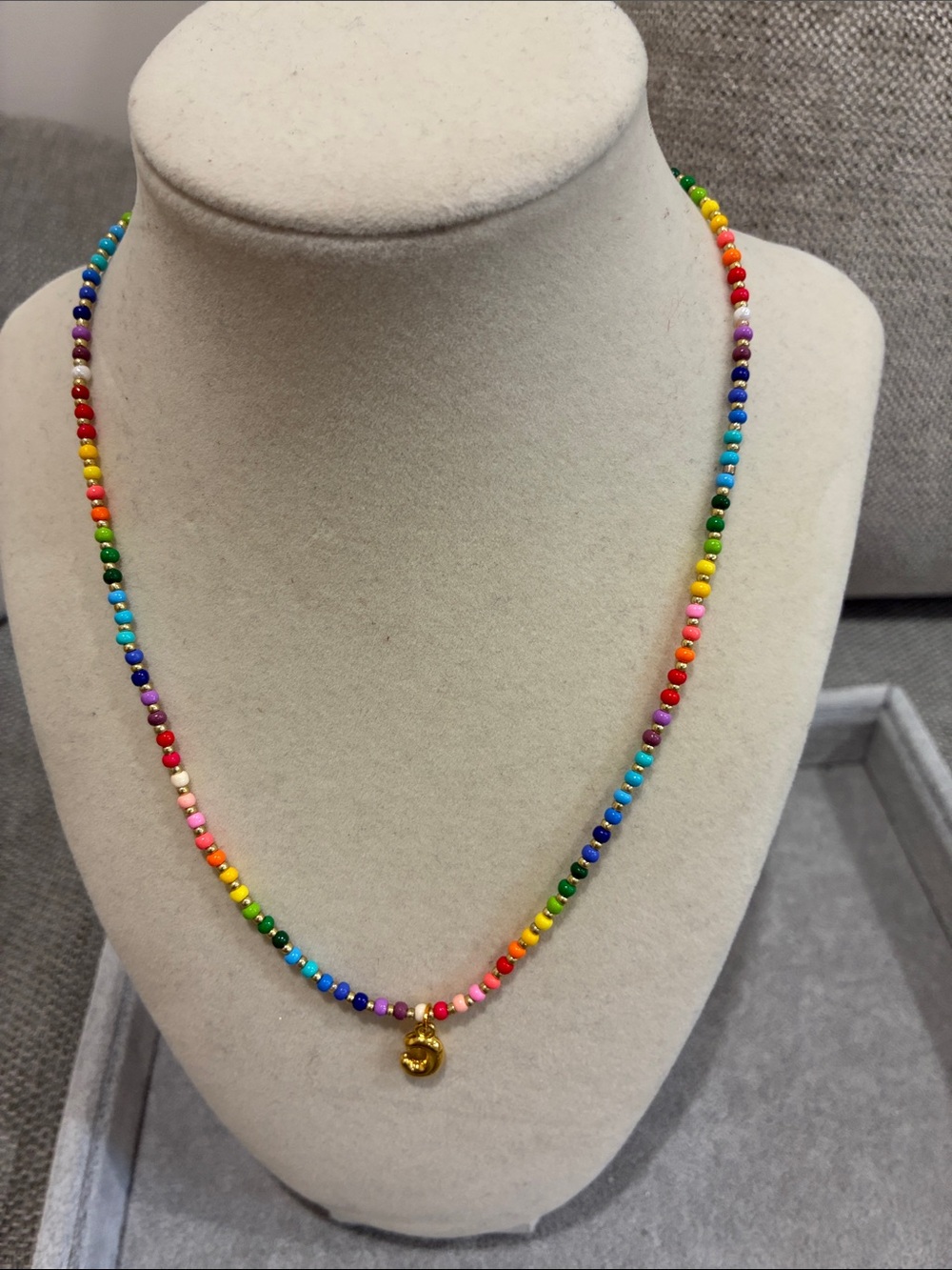 Letter C Gold Bubble Charm Rainbow Beaded Necklace - Custom Personalized Gift
